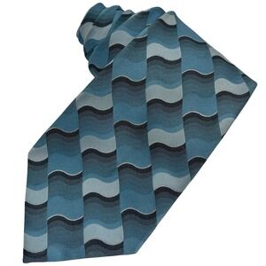 Vintage Statements Silk Necktie Men's Tie Blue Wavy Geometric Abstract Retro Mod